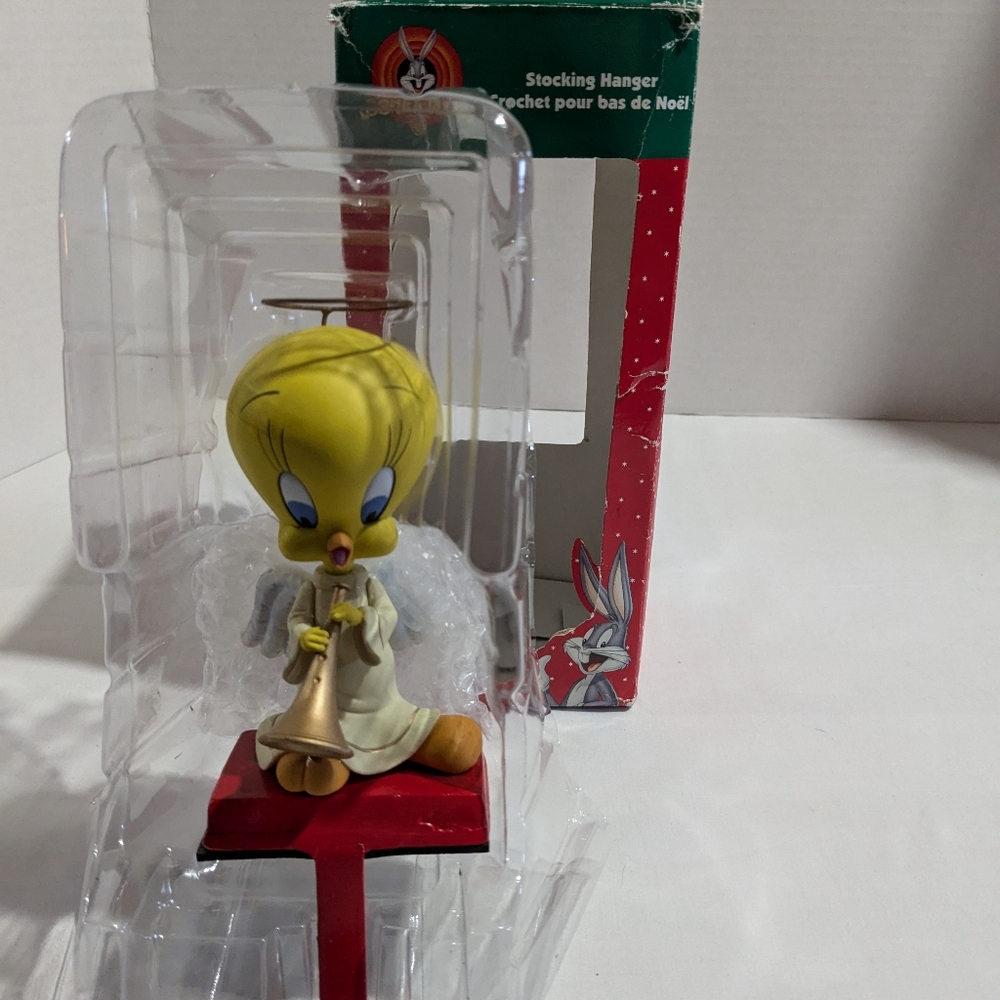VTG Looney Tunes Stocking Hanger Holder Tweety Bird Angel 1999 New In Box
